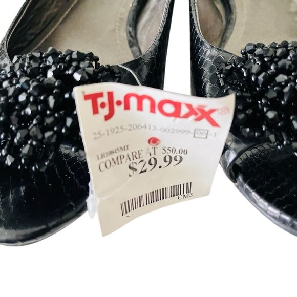 NWT Kenneth Cole Reaction Black Snakeskin Flats, Sparkly Embellishments sz 9.5 - Picture 3 of 7